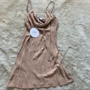Princes Polly Mini Slip Dress Tan Cream Nude